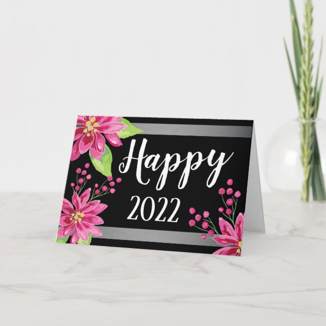 Feliz Año Nuevo 2022 Tarjeta de vacaciones florale (Anverso)
