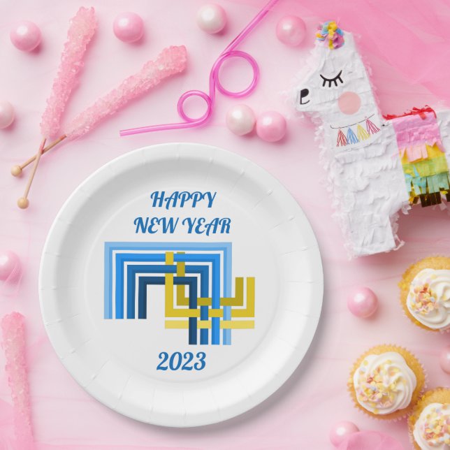 FELIZ AÑO NUEVO 2023, PLATO DE PAPEL  (Fiesta)