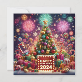 Feliz Año Nuevo 2024 Árbol de Navidad de Fuegos Ar