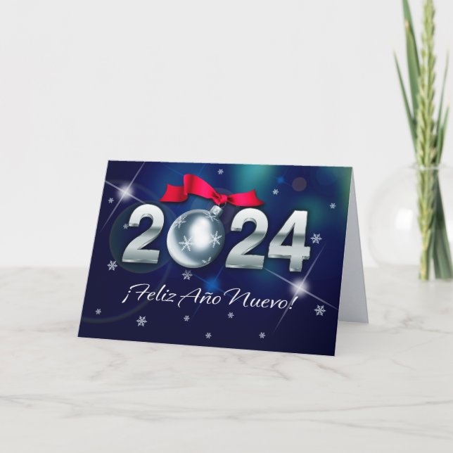 Feliz Año Nuevo 2024. Tarjeta de Año Nuevo en espa (Anverso)