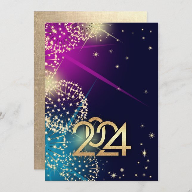 Feliz Año Nuevo 2024. Tarjeta Personalizado de Fir (Anverso / Reverso)