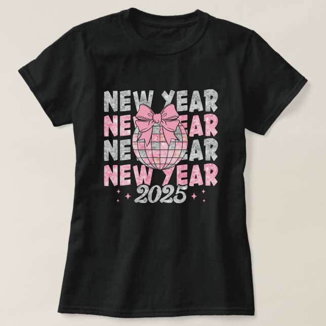 Feliz Año Nuevo 2025 | Camiseta de Año Nuevo Disco (Diseño del anverso)