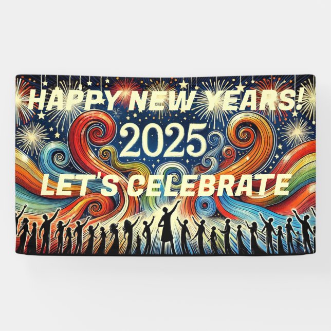 Feliz Año Nuevo 2025 Celebremos la pancarta (Horizontal)