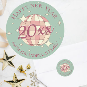 Feliz año nuevo 2025 etiquetas adhesivas pastel