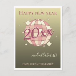 Feliz año nuevo 2025 tarjeta de felicitación rosa 