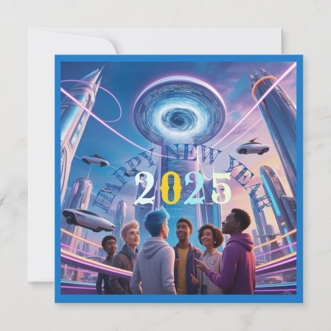 Feliz año nuevo 2025 tarjeta postal de vacaciones  (Anverso)