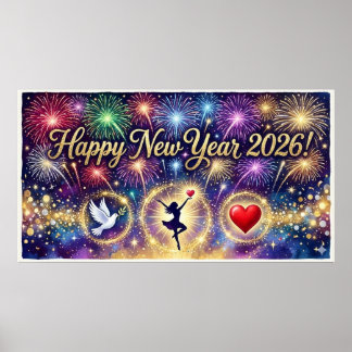 Feliz Año Nuevo 2026 Arte decorativo fuegos artifi