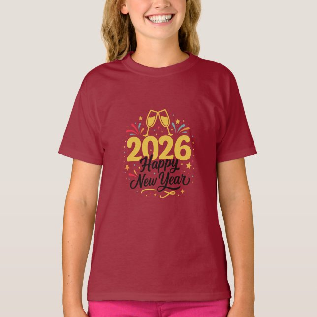 Feliz Año Nuevo 2026 Camiseta para Niñas (Anverso)