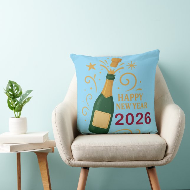 Feliz Año Nuevo 2026 Champán | Almohada de 20" (Silla)