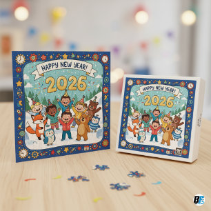 Feliz Año Nuevo 2026 Niños Rompecabezas Festivo An