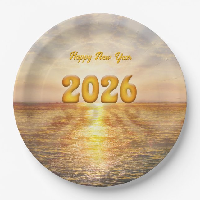 Feliz Año Nuevo 2026 Plato de Papel (Anverso)