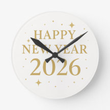 ✨ Feliz Año Nuevo 2026 Reloj de Pared Elegante de