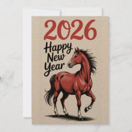 Feliz Año Nuevo 2026 Tarjeta Ilustracion de Caball