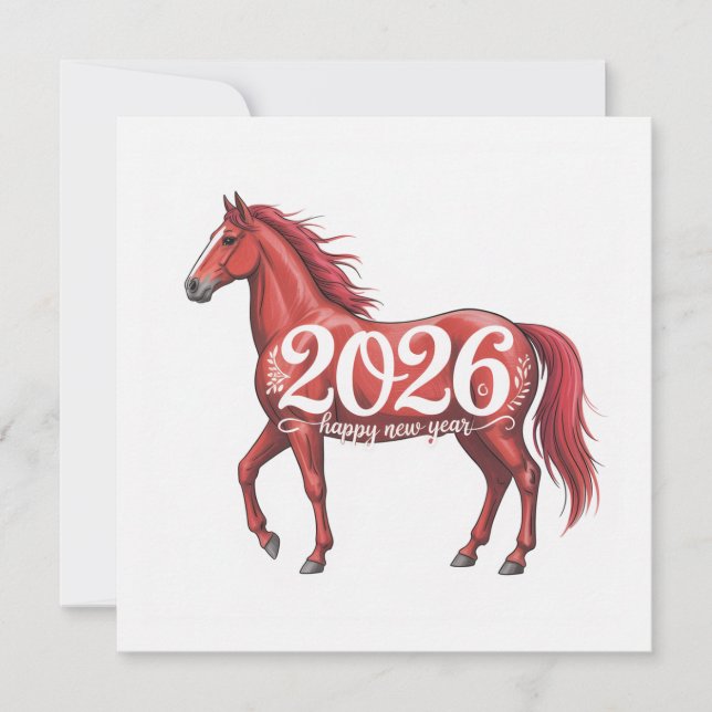 Feliz Año Nuevo 2026 Tarjeta Ilustracion de Caball (Anverso)