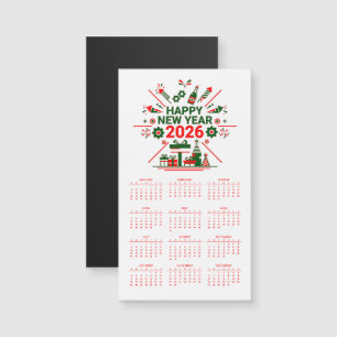 Feliz Año Nuevo 2026 Tarjeta magnética del calenda