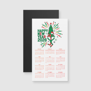 Feliz Año Nuevo 2026 Tarjeta magnética del calenda
