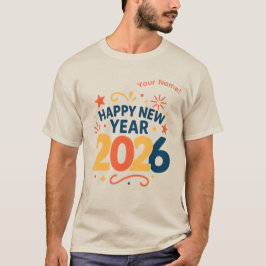 Feliz Año Nuevo 2026 Tipografía Festiva Camiseta