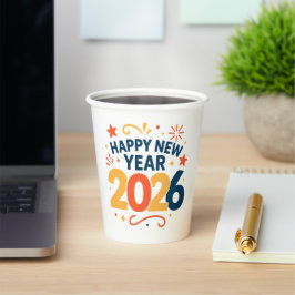 Feliz Año Nuevo 2026 Vasos de Papel para Fiesta