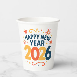 Feliz Año Nuevo 2026 Vasos de Papel para Fiesta