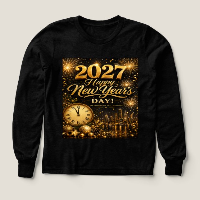 Feliz Año Nuevo 2027 | Fuegos Artificiales de Oro  (Diseño frontal)