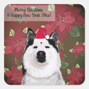 Feliz Año Nuevo, adhesivo de Navidad, Husky, Flore