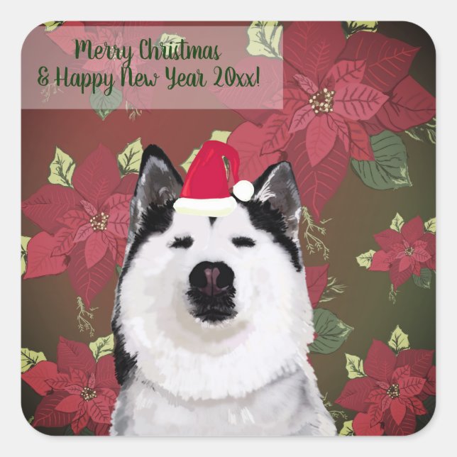 Feliz Año Nuevo, adhesivo de Navidad, Husky, Flore (Anverso)