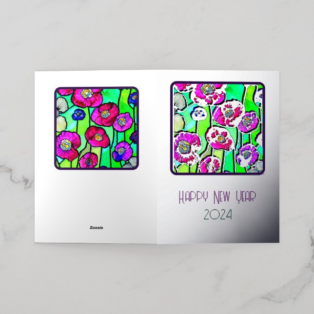 Feliz Año Nuevo - anémonas de vidrio manchado - 20 (Distribución Exterior )