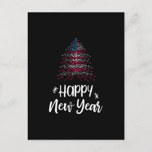 Feliz Año Nuevo árbol de Navidad con bandera ameri