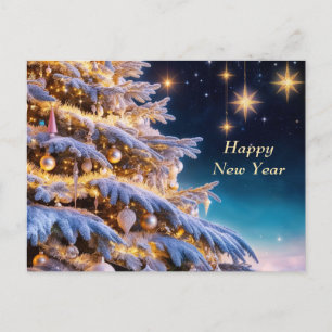 Feliz Año Nuevo árbol de Navidad con ornamentos