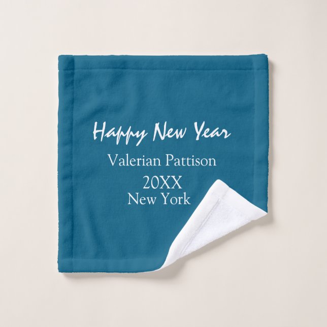 Feliz año nuevo azul nombre lugar año boho simple  (Toallita)