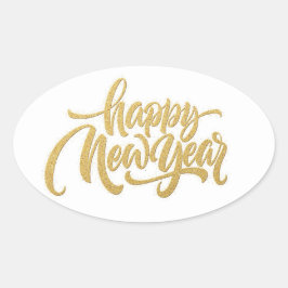 Feliz Año Nuevo Calcomanía Oval