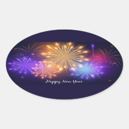 Feliz Año Nuevo Calcomanía Ovalada