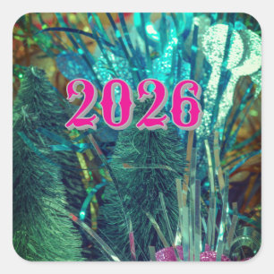 Feliz Año Nuevo calcomanías cuadradas brillan colo