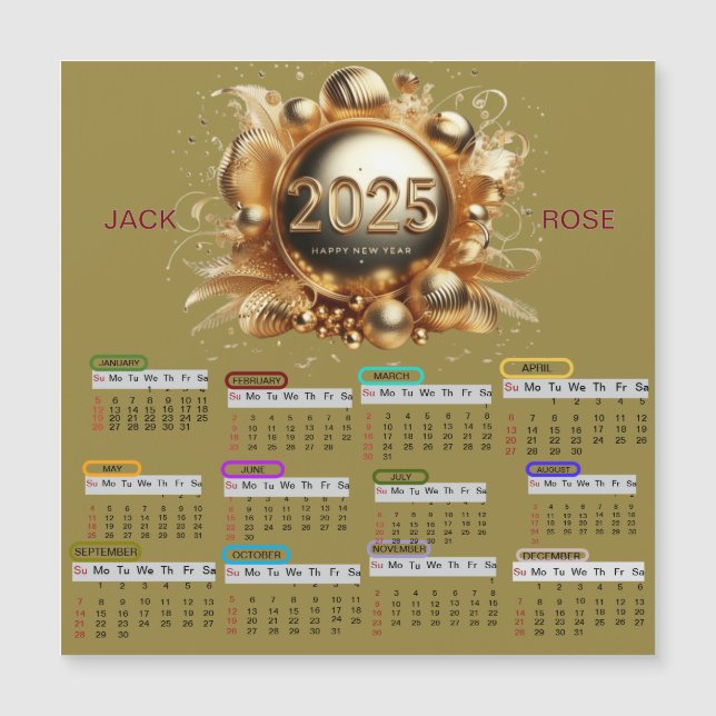 Feliz año nuevo calendario 2025 Tarjeta magnética