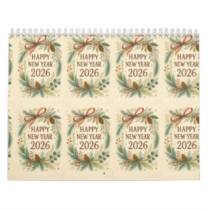 feliz año nuevo calendario mural rústico 2026