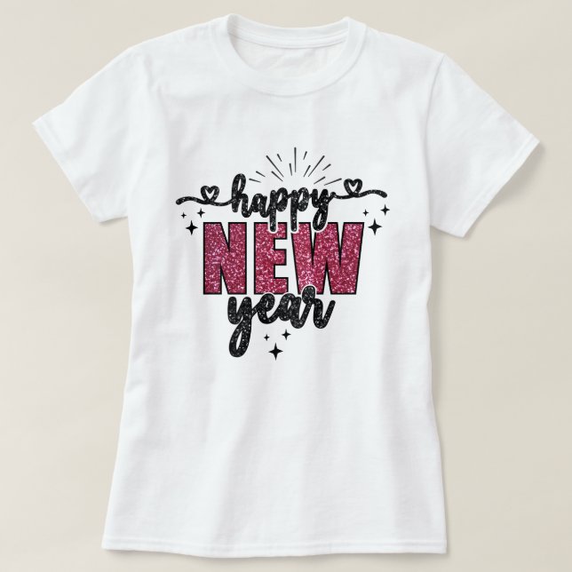 Feliz Año Nuevo | Camiseta de Año Nuevo Purpurina  (Diseño del anverso)