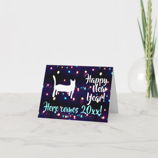 Feliz Año Nuevo Cat 20xx Tarjetas de luces de vaca (Anverso)