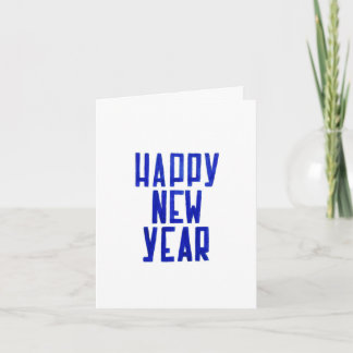 Feliz Año Nuevo con la tarjeta azul blanca dibujad