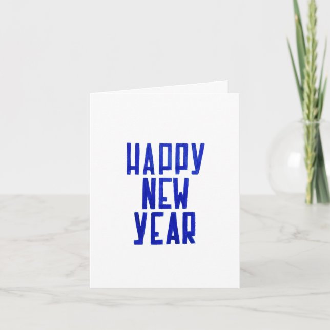 Feliz Año Nuevo con la tarjeta azul blanca dibujad (Anverso)