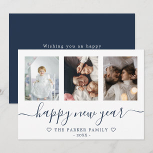 Feliz año nuevo con tarjeta azul de Collage de fot