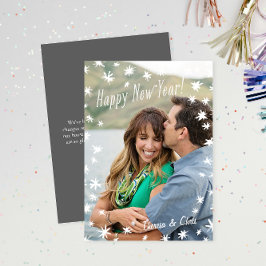 Feliz Año Nuevo con tarjeta de foto plana blanca