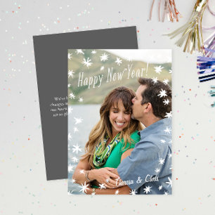 Feliz Año Nuevo con tarjeta de foto plana blanca