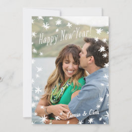 Feliz Año Nuevo con tarjeta de foto plana blanca