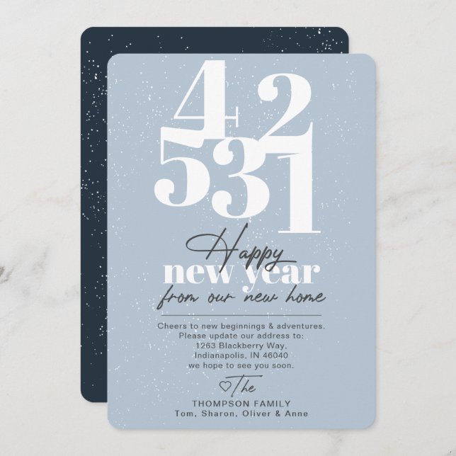 Feliz Año Nuevo cuenta regresiva azul Invitación e (Anverso / Reverso)