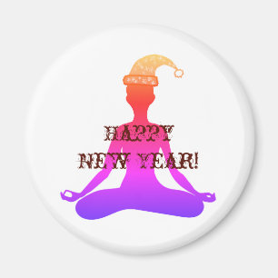 Feliz año nuevo dama de meditación de yoga imán