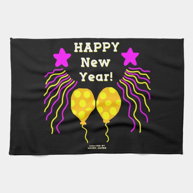 Feliz Año Nuevo Deseos Toalla de Cocina (Horizontal)
