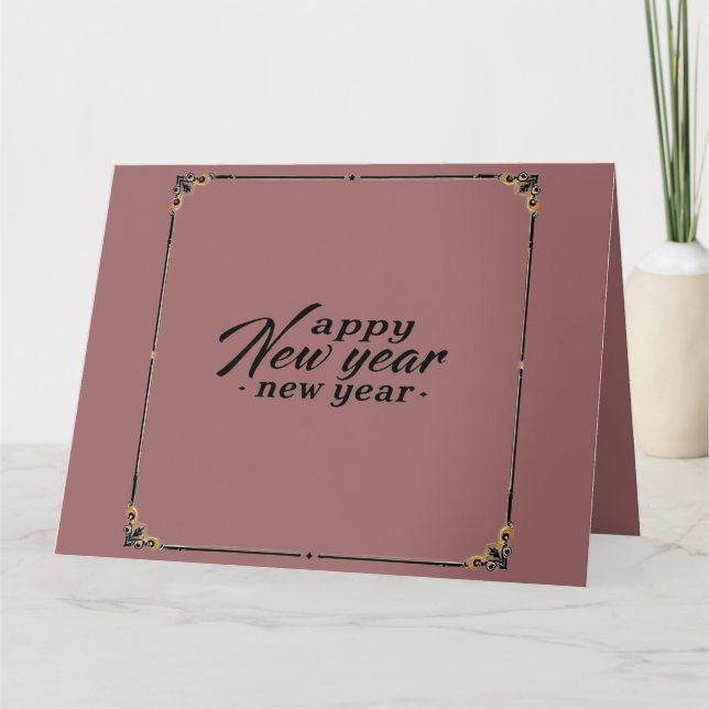Feliz Año Nuevo Elegante Tarjeta de Guión de Oro (Anverso)