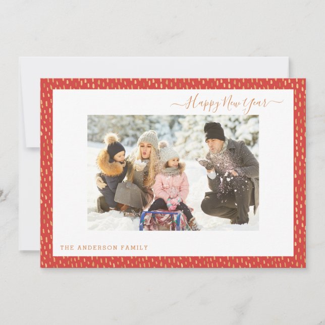 Feliz Año Nuevo Elegante Tarjeta Sencilla Roja (Anverso)