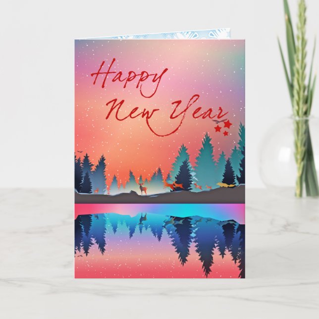 Feliz Año Nuevo Elegantes Decoraciones de Navidad  (Anverso)
