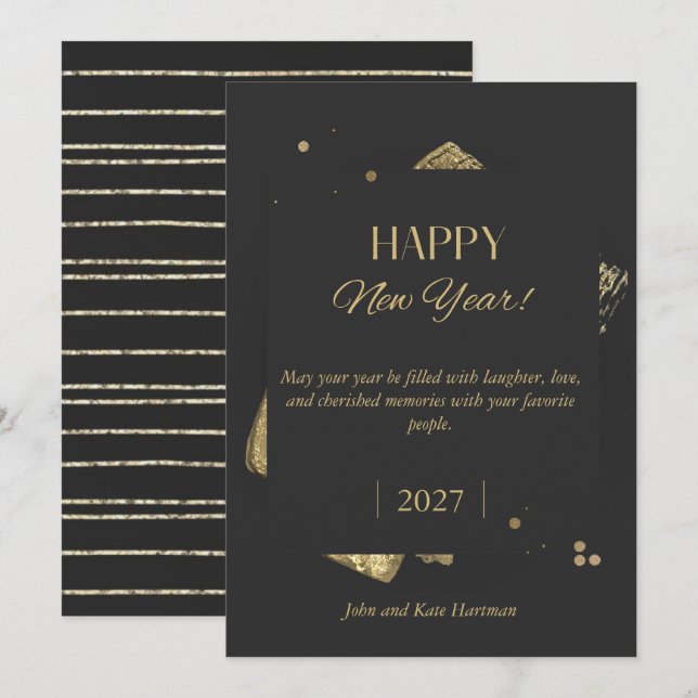 Feliz Año Nuevo en negro y dorado  (Anverso / Reverso)